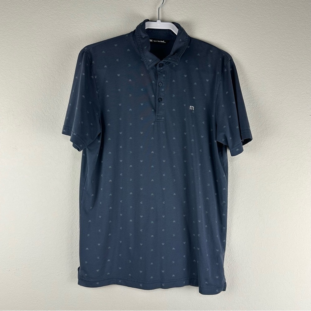 Travis Mathew Dark Blue Arrow Print Short Sleeve Golf Golfing Polo Shirt Medium